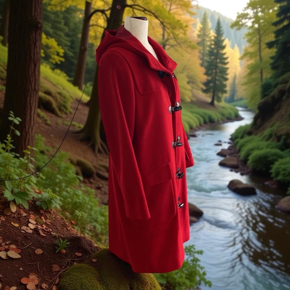 Harve Benard Classic Red Wool Hooded Toggle Coat  size 8 - Picture 2 of 15